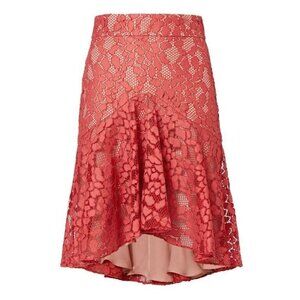 Alexis Braxten Lace Flared Godet Skirt Pink Salmon Hi-Low Hem Size Small EUC